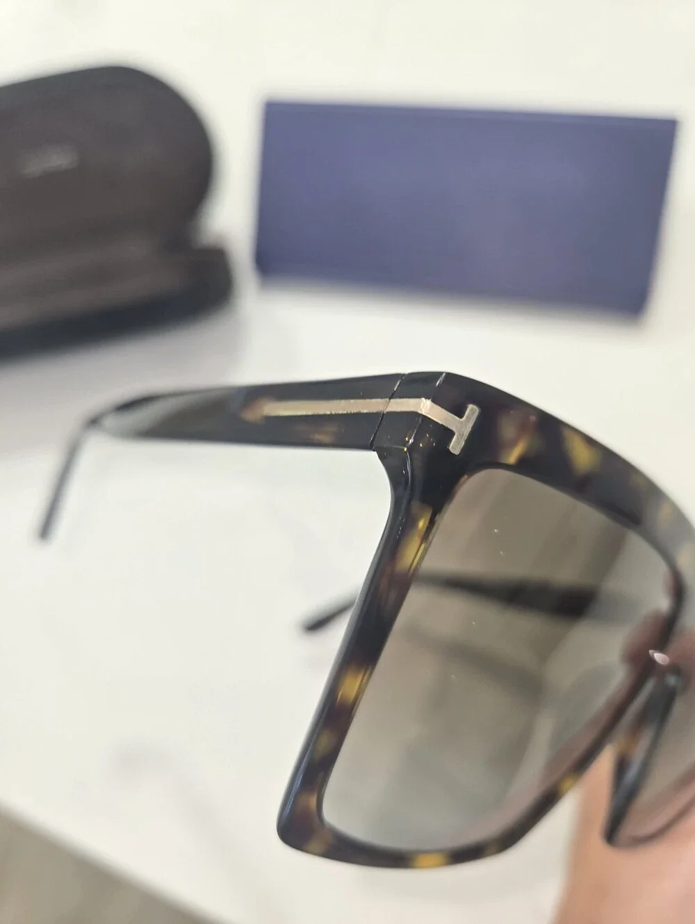 Tom Ford Black Oversized Square Sunglasses with Gold T Detail